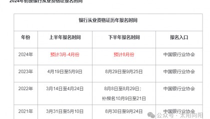 2024年初级银从业资格证报名时间和考试时间