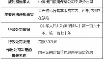 中国出口信保被罚！两人终身禁业