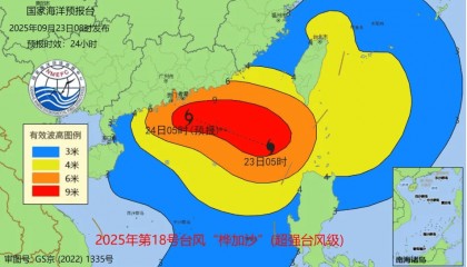 海浪红色警报：广东近岸海域将出现巨浪到狂浪
